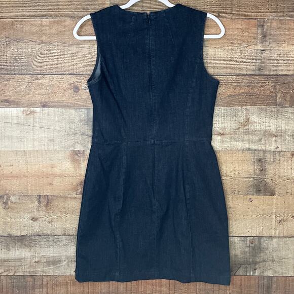 Alexia Admor Dark Blue Denim Sleeveless Dress Pink Floral Applique Size 10 - Picture 6 of 9